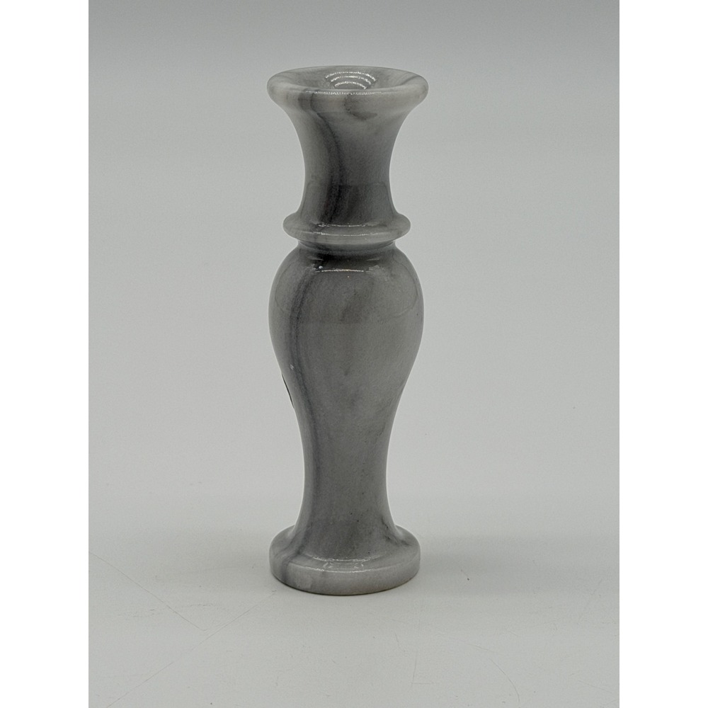 Vintage Genuine Marble Bud Vase Gray White Swirl Polished Stone Made in Taiwan